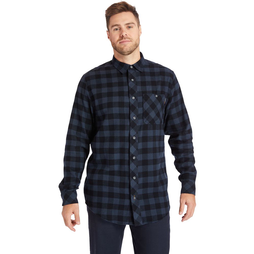 Timberland Mens Shirts PRO® Woodfort Mid-Weight Flex Flannel Work - Navy - India TL4239658